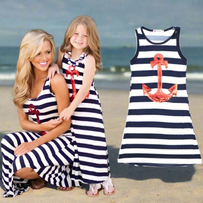 Blue and white striped anchor sleeveless dress New