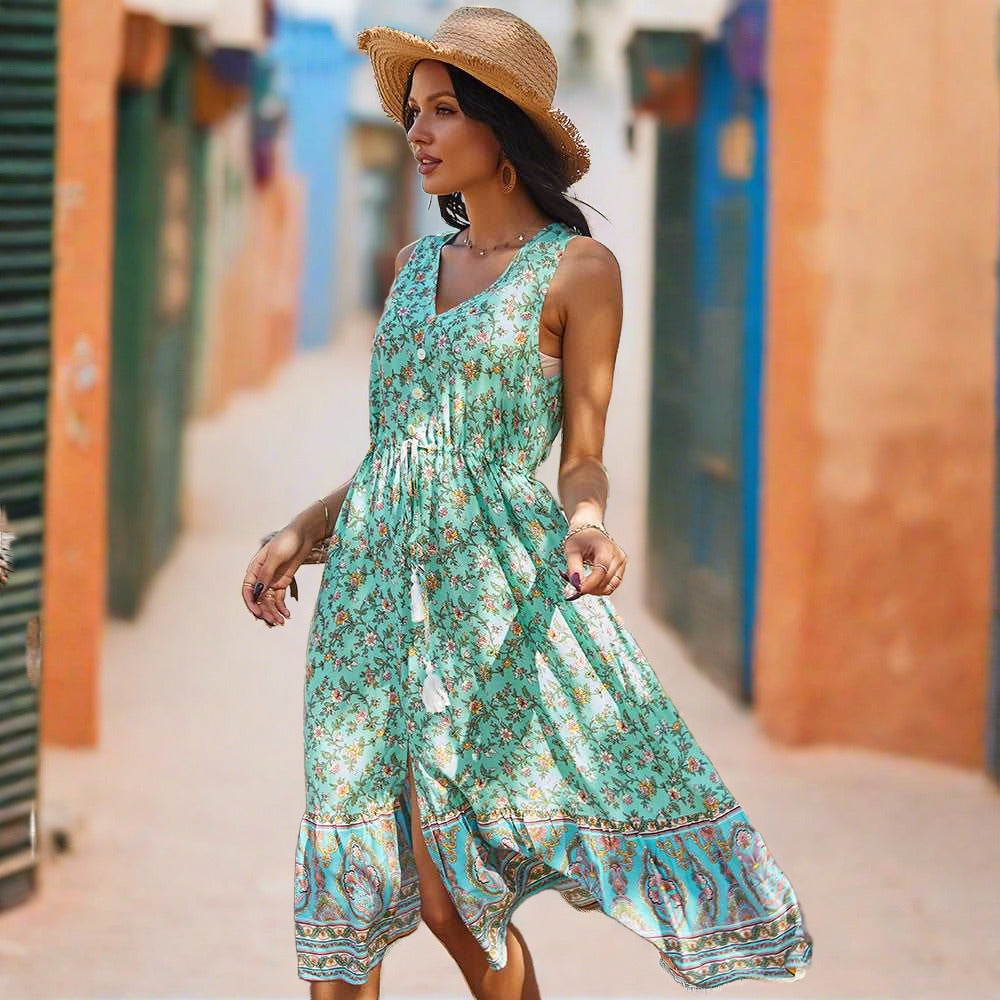 turquoise floral casual dress 