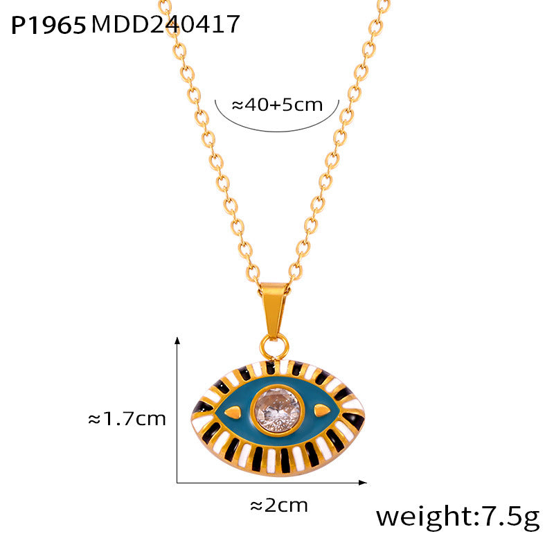 Simple Personality Hip Hop Wind Weight Color Glaze Design Diamond Titanium Steel Necklace - 727aaa