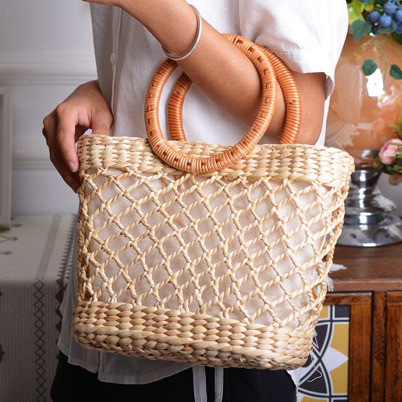 Handmade Straw Net Woven Square Bag - 727aaa