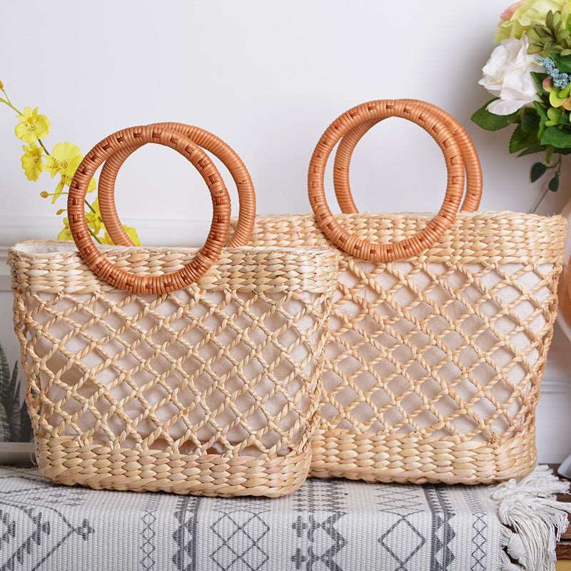 Handmade Straw Net Woven Square Bag - 727aaa