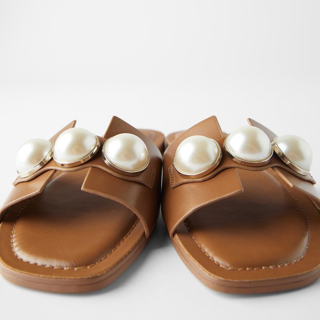 High-Quality Womens Pearl Casual Slip-On Leather Sandals - 727aaa