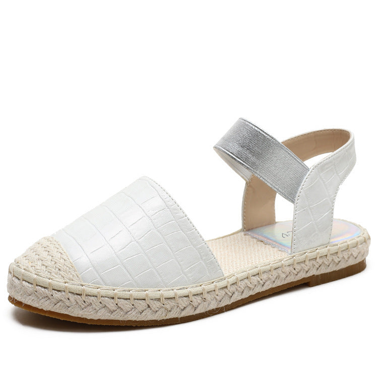 Soft soled Straw Woven Plus Size Leather Shoes, One-legged Lazy Sandals