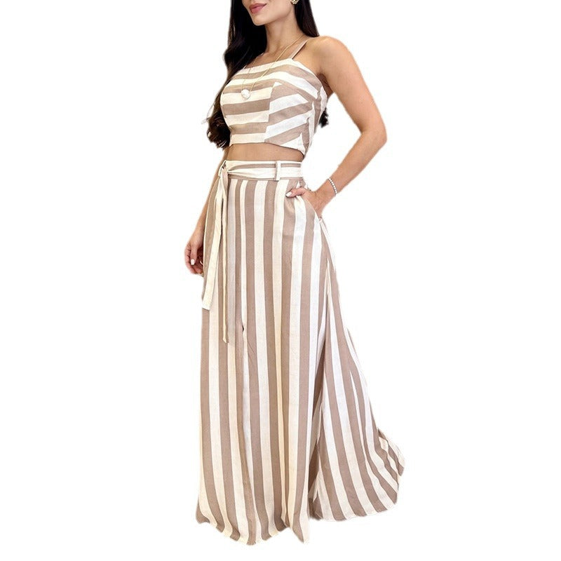Two-Piece Sleeveless Set with  Striped Design New - 727aaa