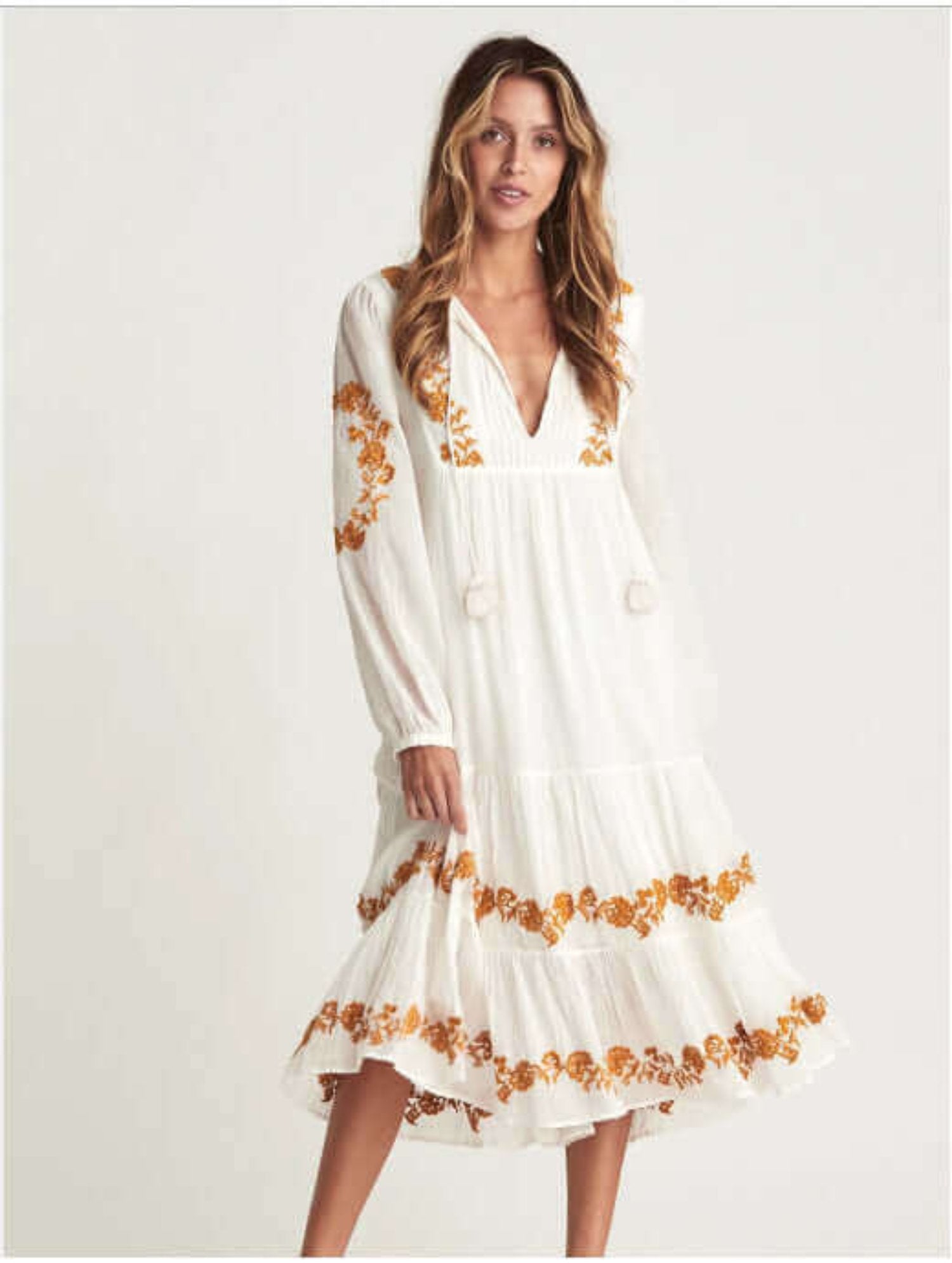 Spring summer shift dress featuring intricate embroidery