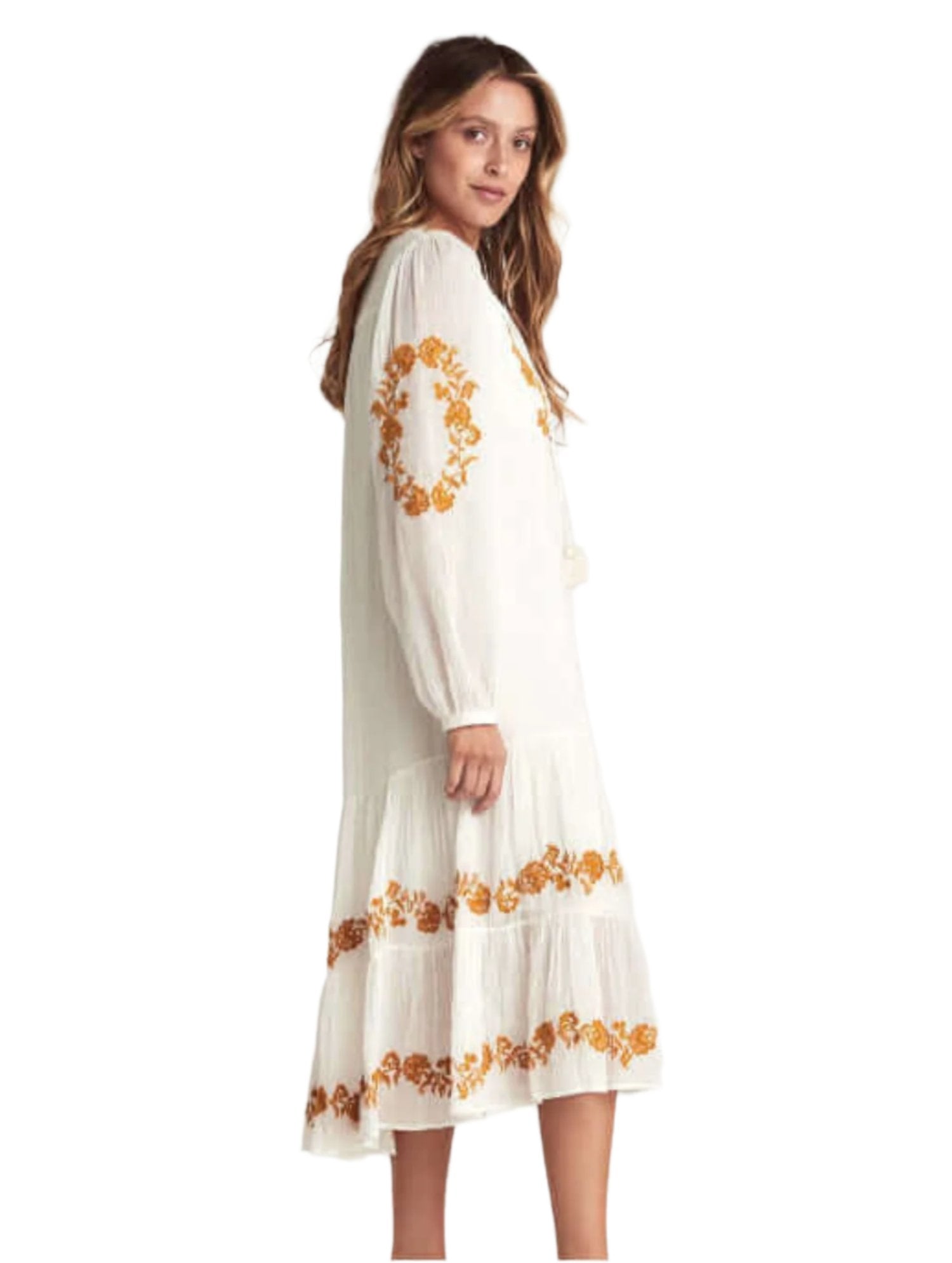 Cotton midi dress with embroidery for women