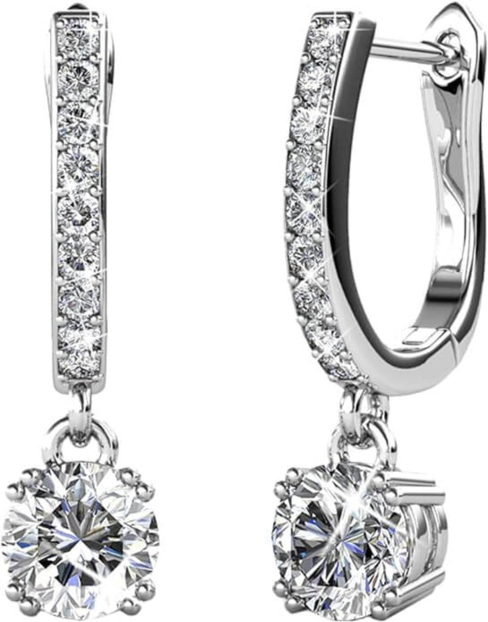 18k White Gold Drop Earrings with Crystals