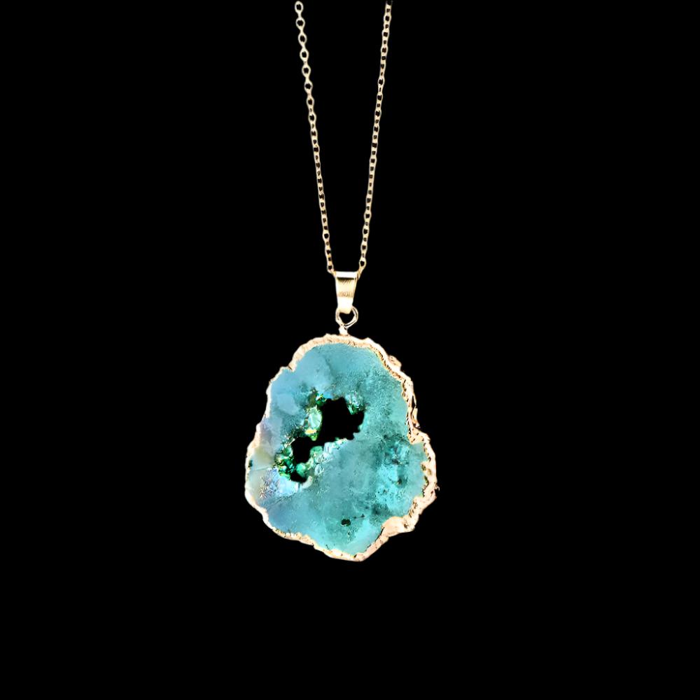 Agate crystal cave pendant necklace in various colors 