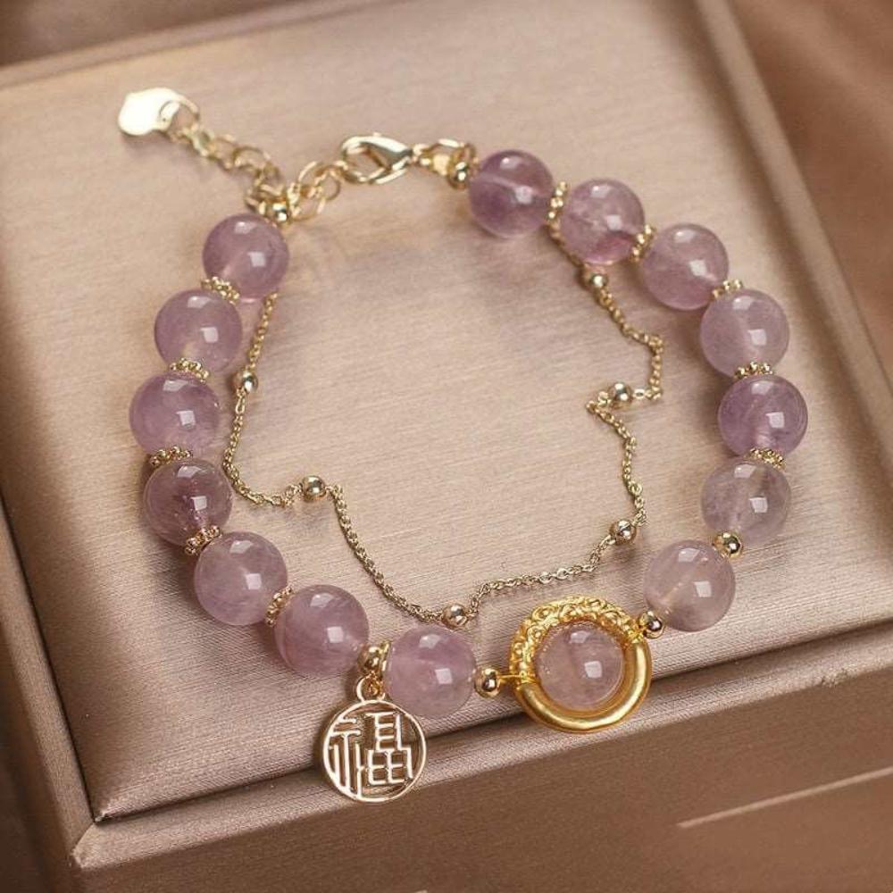 Lavender amethyst bracelet with Chinese characters and healing properties