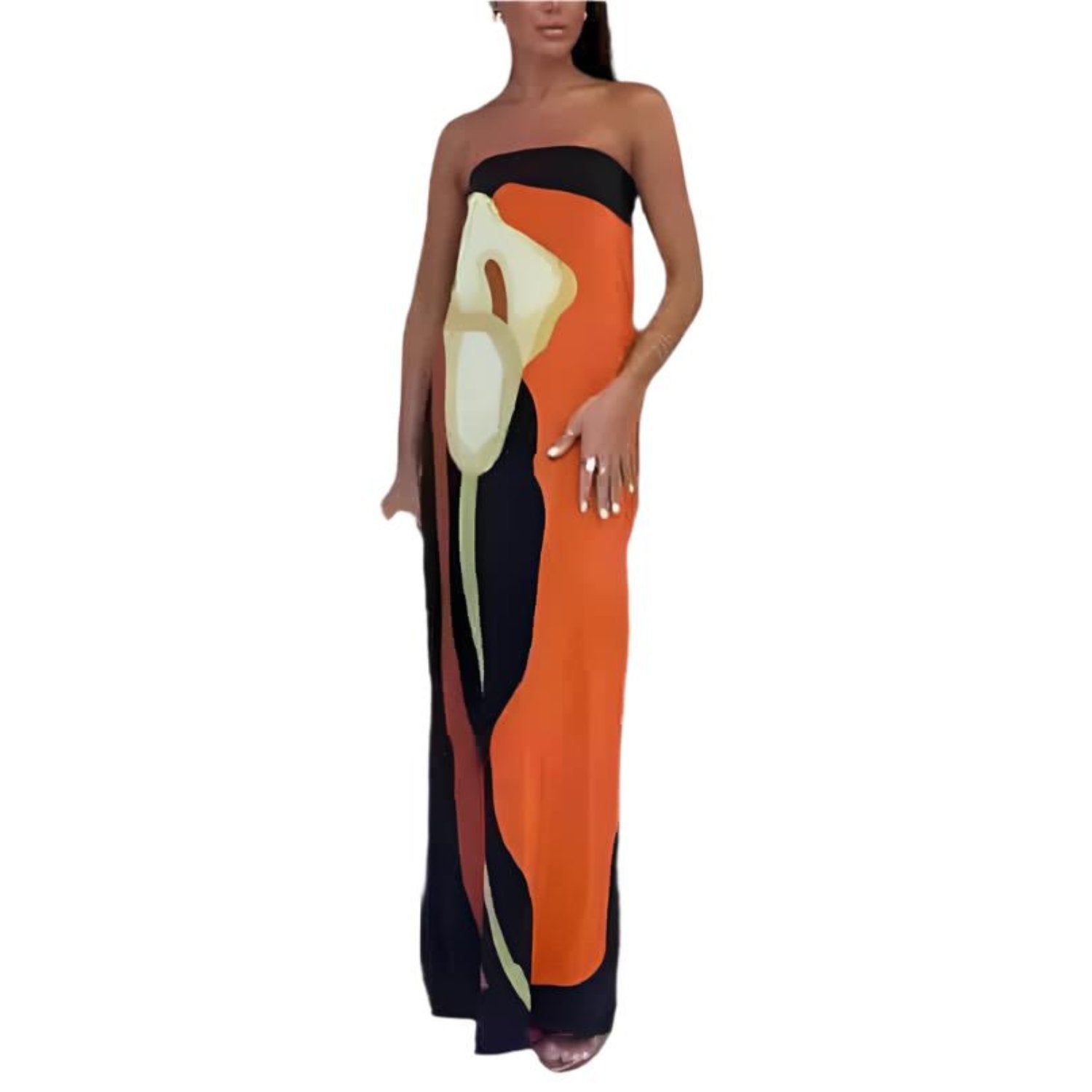 Affordable long orange abstract dress for new year's eve 