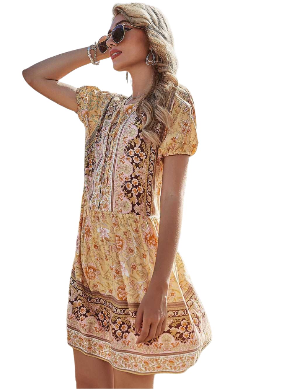 Bohemian Flowery Dress with flattering A-line silhouette