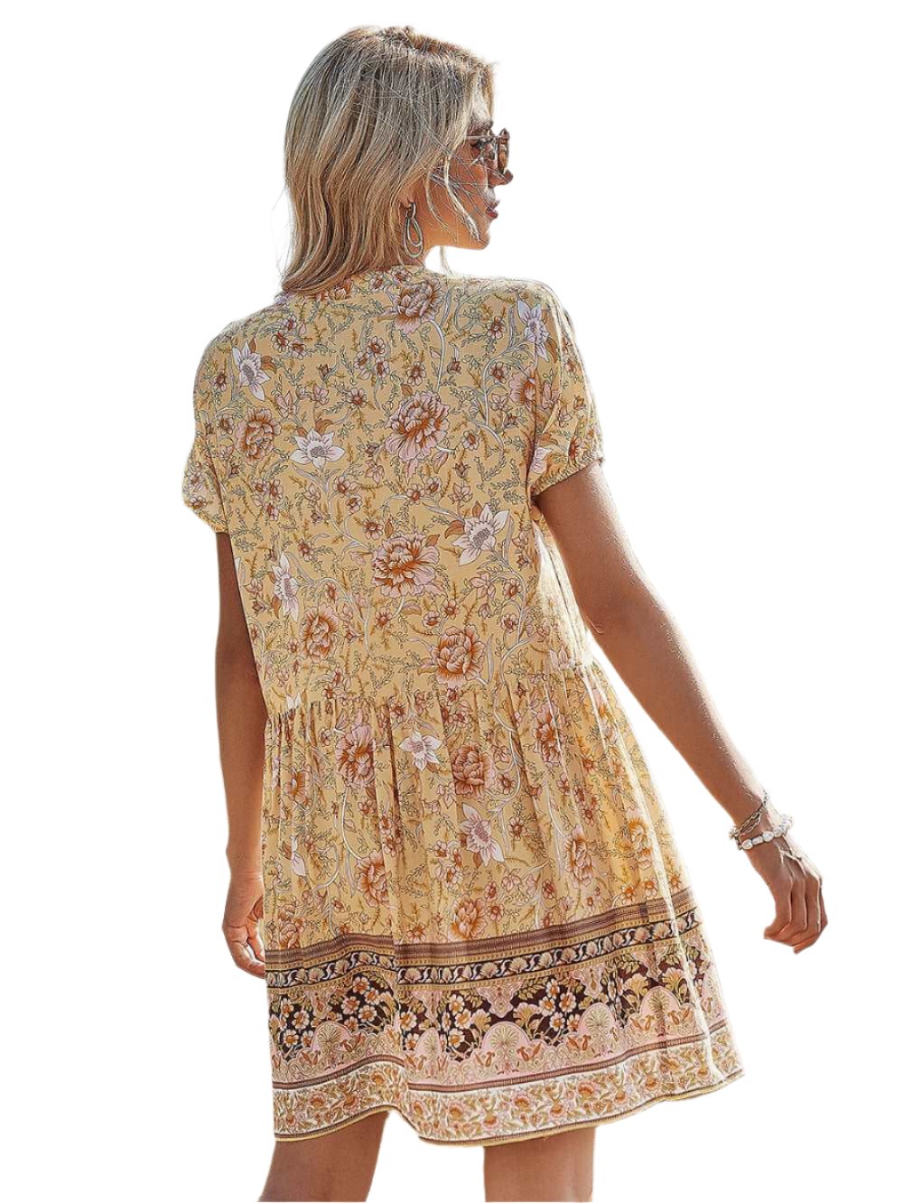 Elegant A-line Bohemian dress in cotton blend 