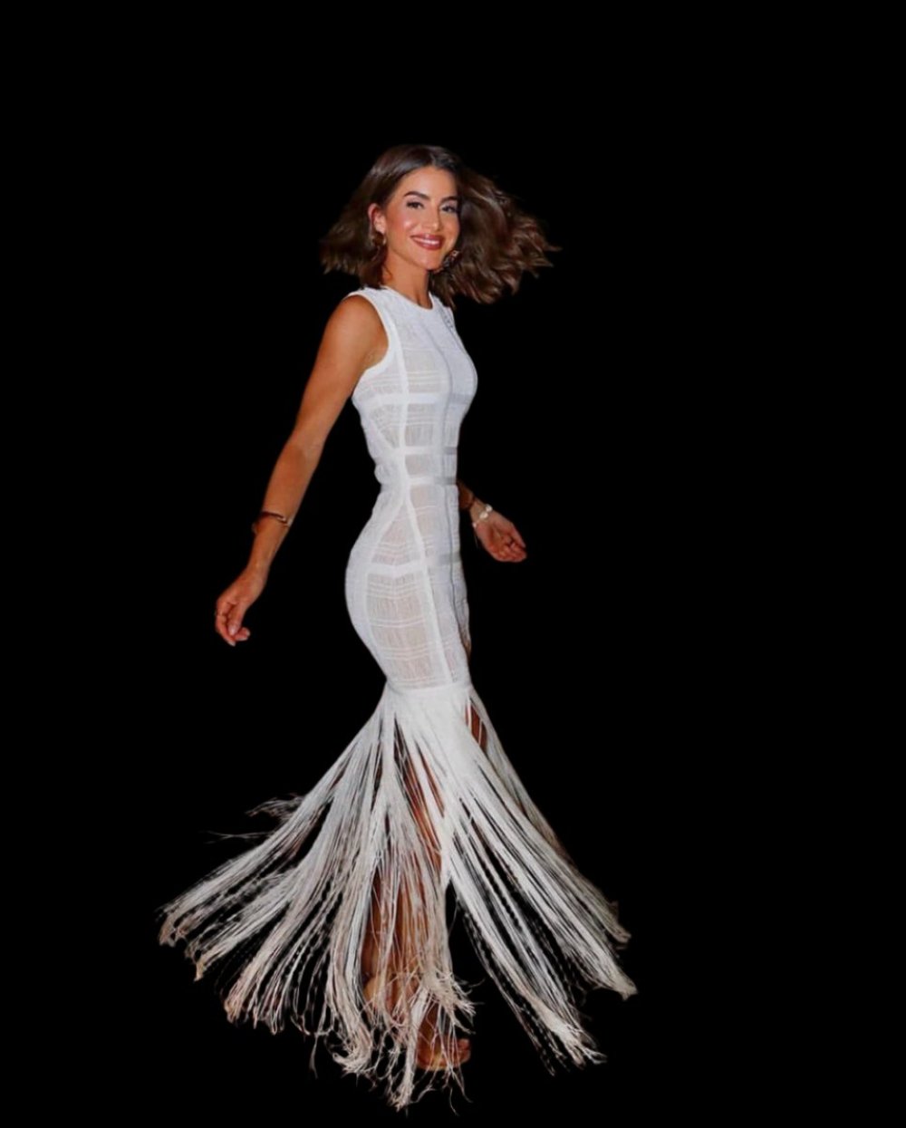 Swingy Fringe Sheer White long dress