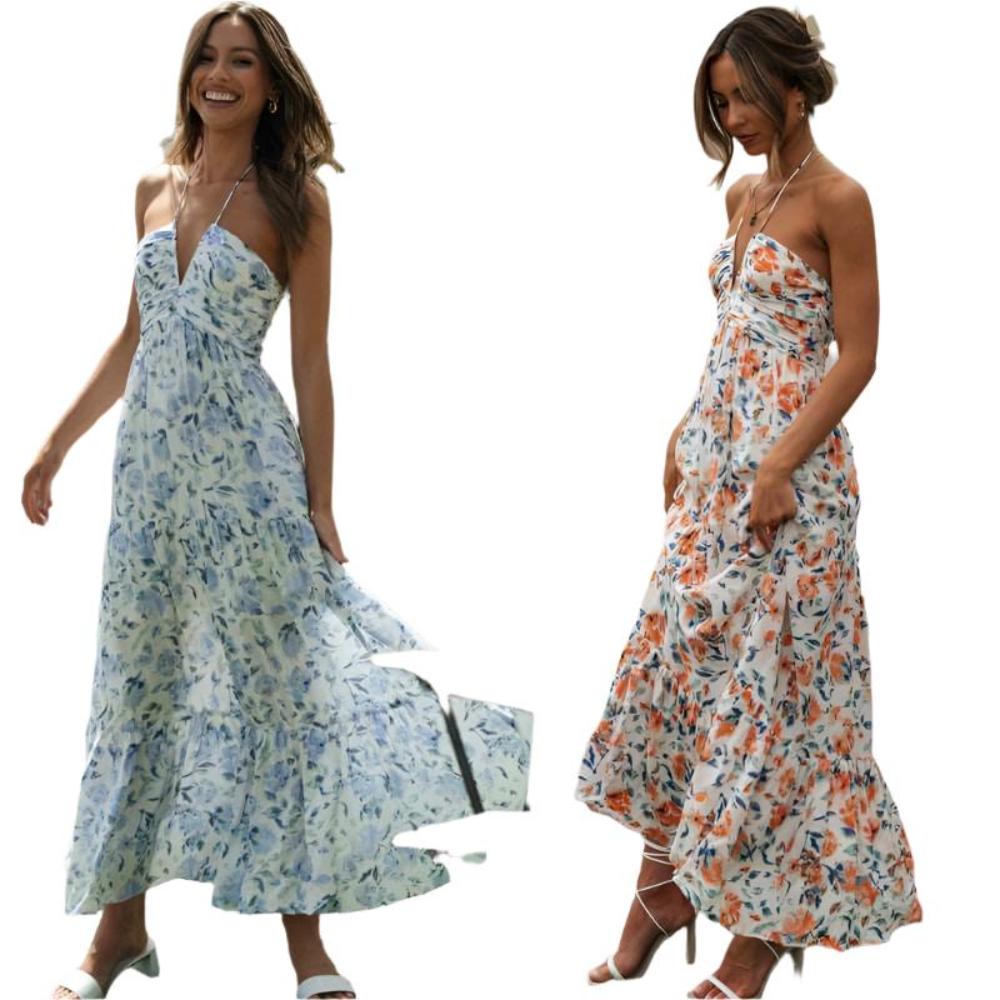  Floral Halter Neck Midi Dress