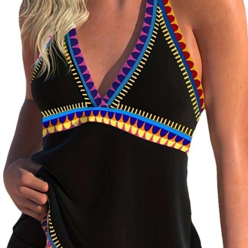 Linda  Trim Halter Black 2 Piece Set Tankini