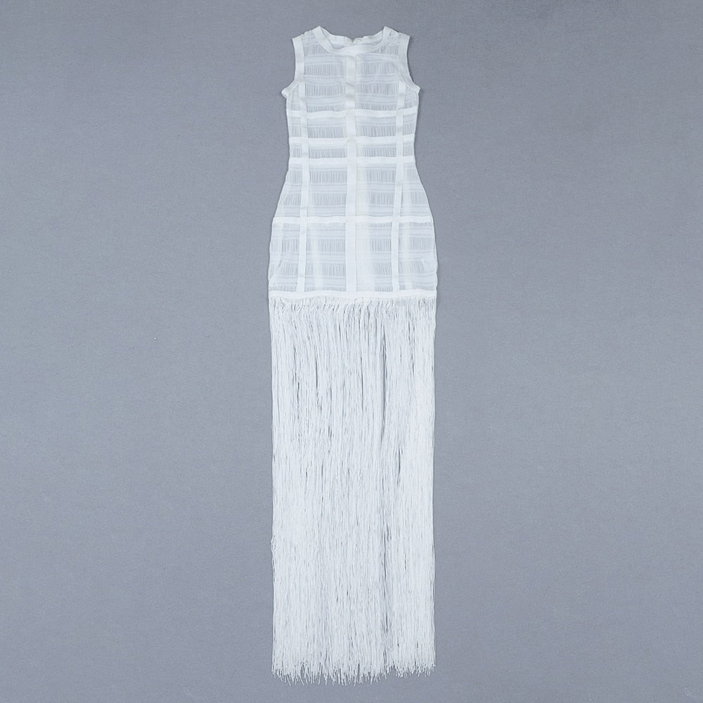 Swingy Fringe  Maxi Dress - White