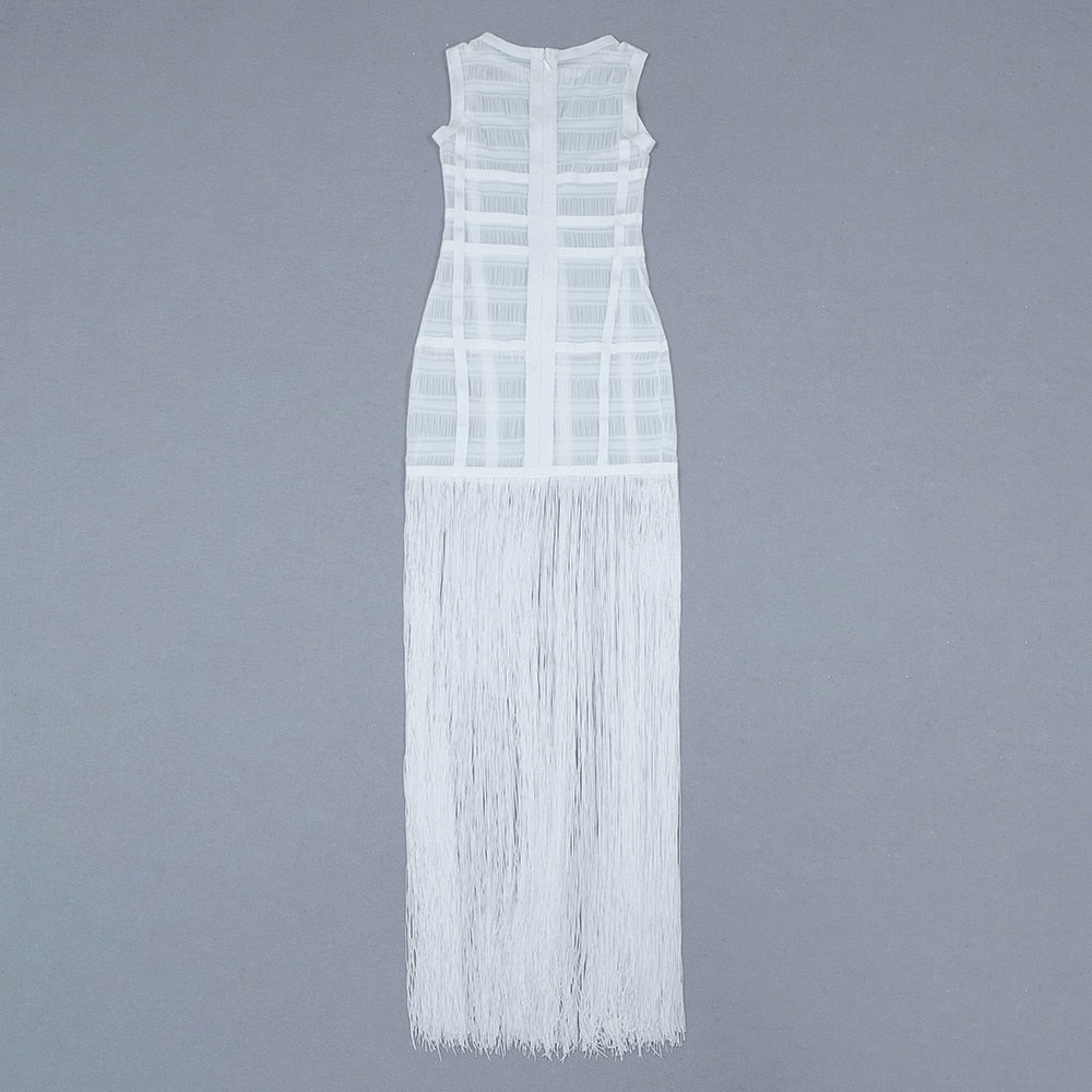 Swingy Fringe  Maxi Dress - White