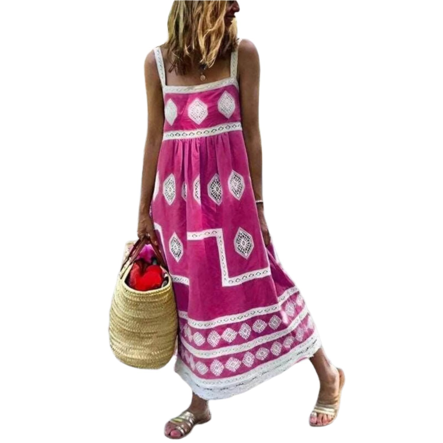 women's bohemian fashion pink laces dress 