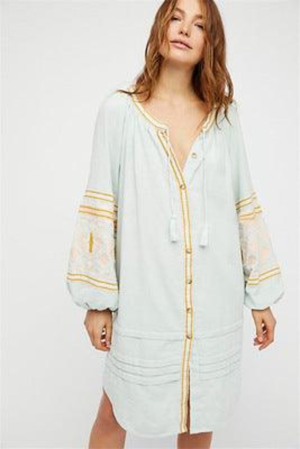 Embroidered  bohemian White Shirt dress 