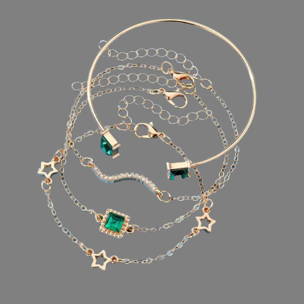 Elegant emerald square diamond bracelet set of 4 with intricate design