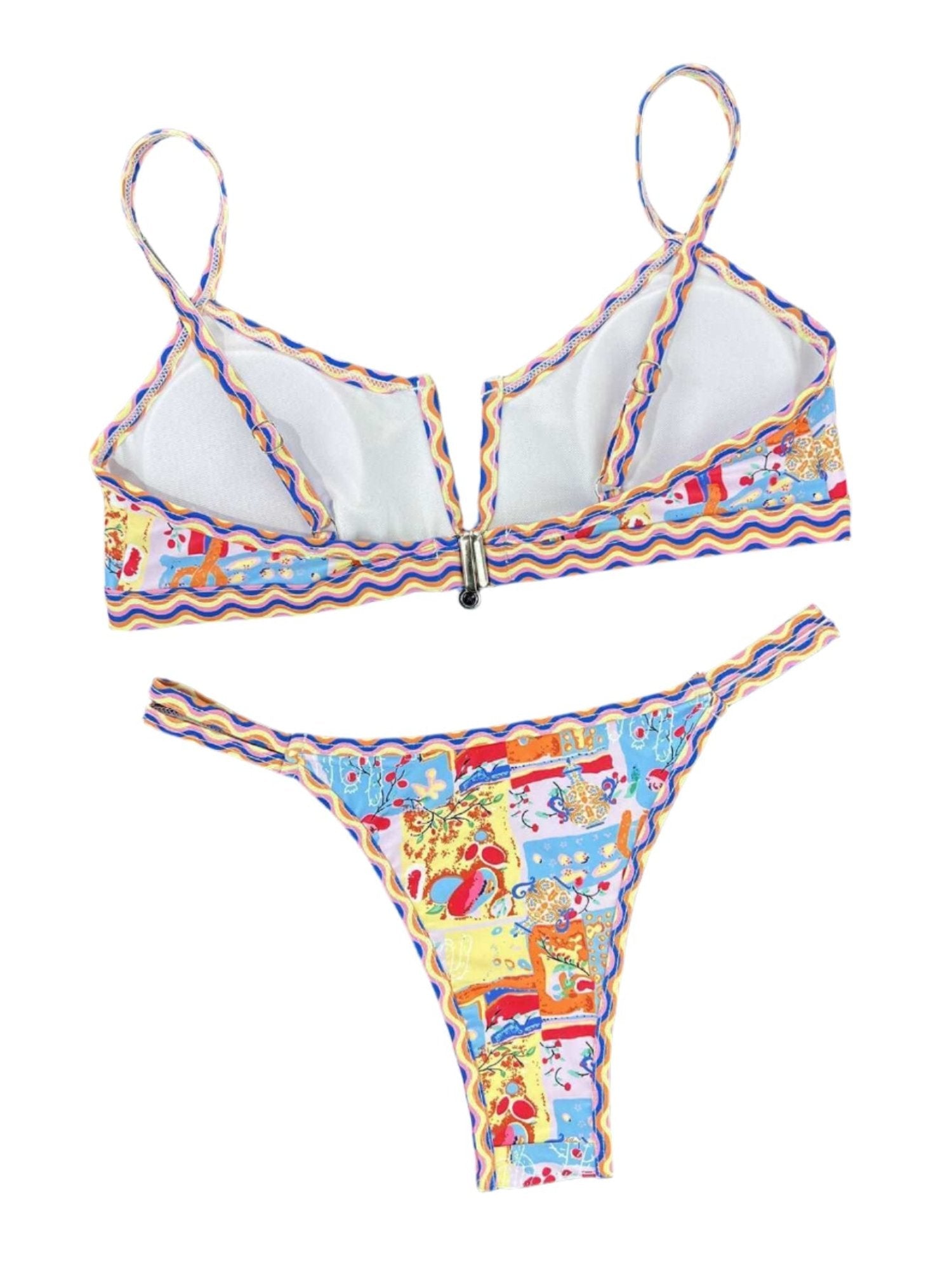 Floral ethnic bikini featuring a stylish v-neck and comfortable fit