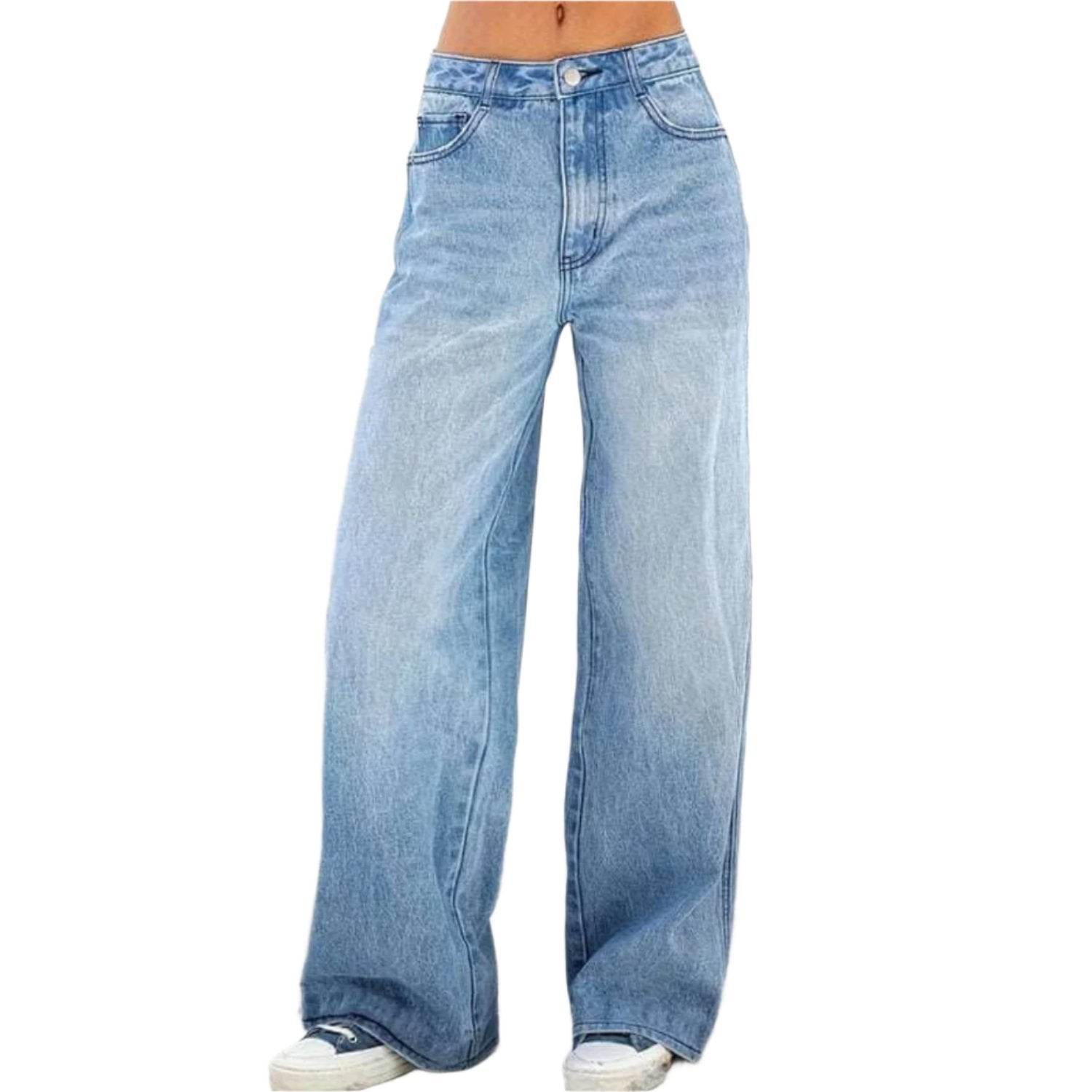 Women’s high-waist wide-leg jeans in dark blue, loose fit 