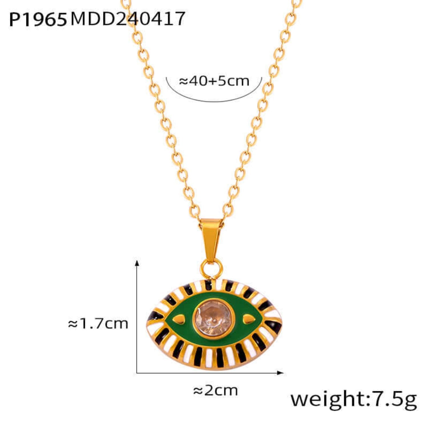 Fashionable gold evil eye pendant with a shimmering electroplated finish