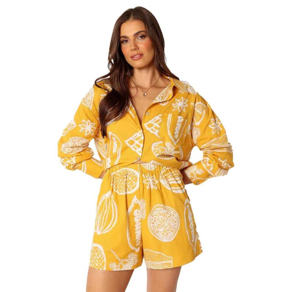 Tropical Fruit Print Loose Shirt and Shorts Set women designer 