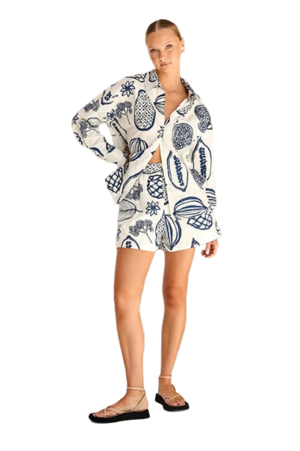 Tropical Fruit Print Loose Shirt and designer Shorts Set 