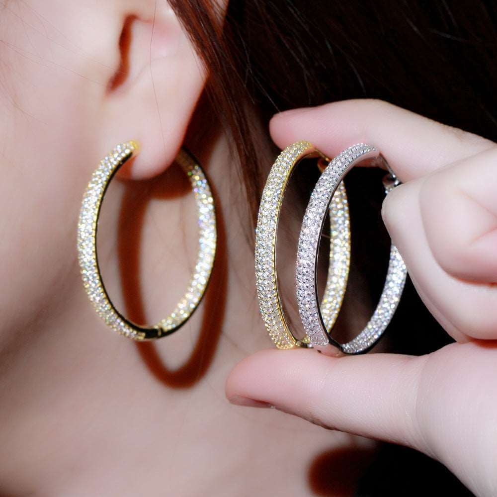 Full Of Diamond Plating 18K Gold Zircon Earrings