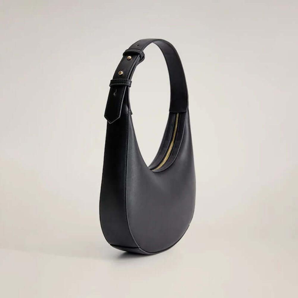 black leather Half Round Moon Bag 