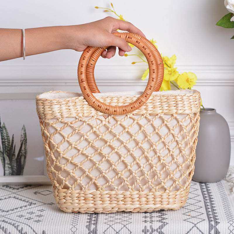 Handmade Straw Net Woven Square Bag