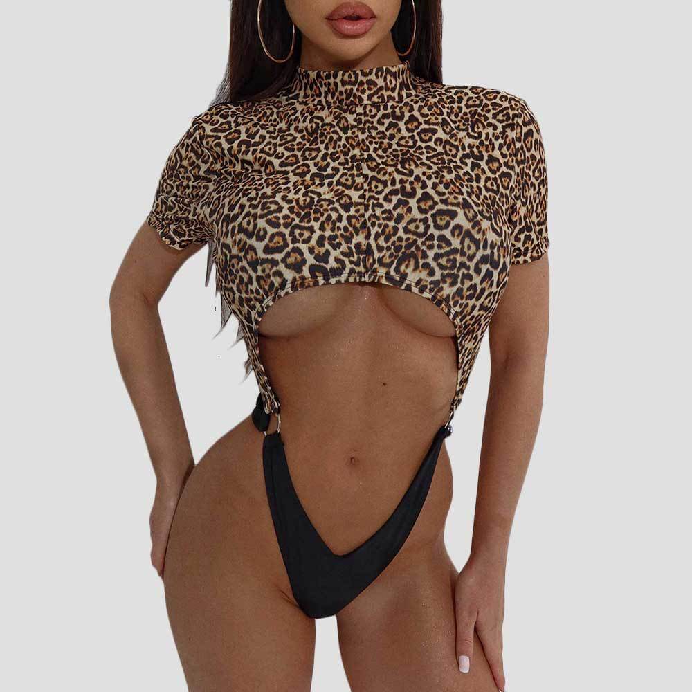 Leopard Print Backless Siamese Bikini swimwear