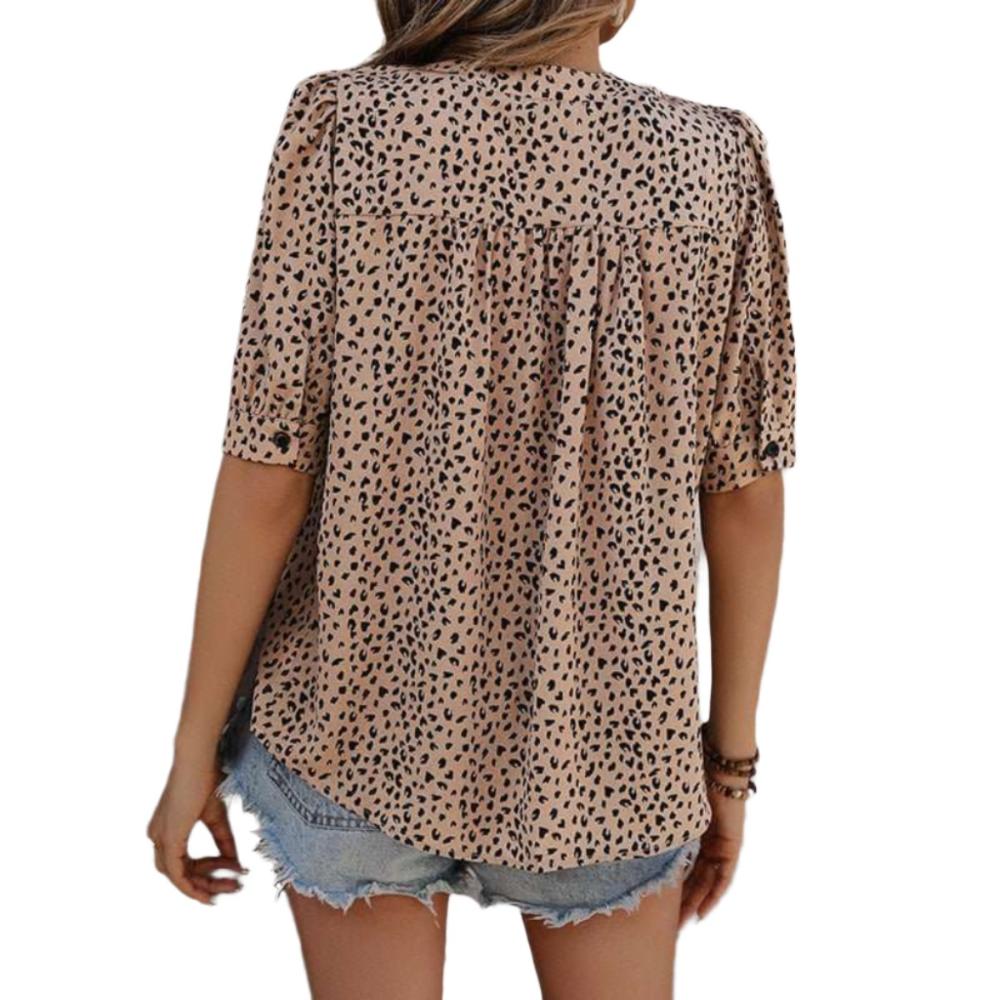 Trendy khaki shirt with bold leopard design