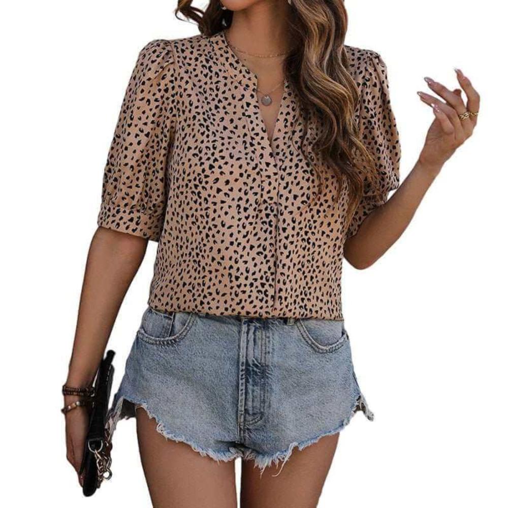 Stylish khaki shirt featuring a leopard pattern