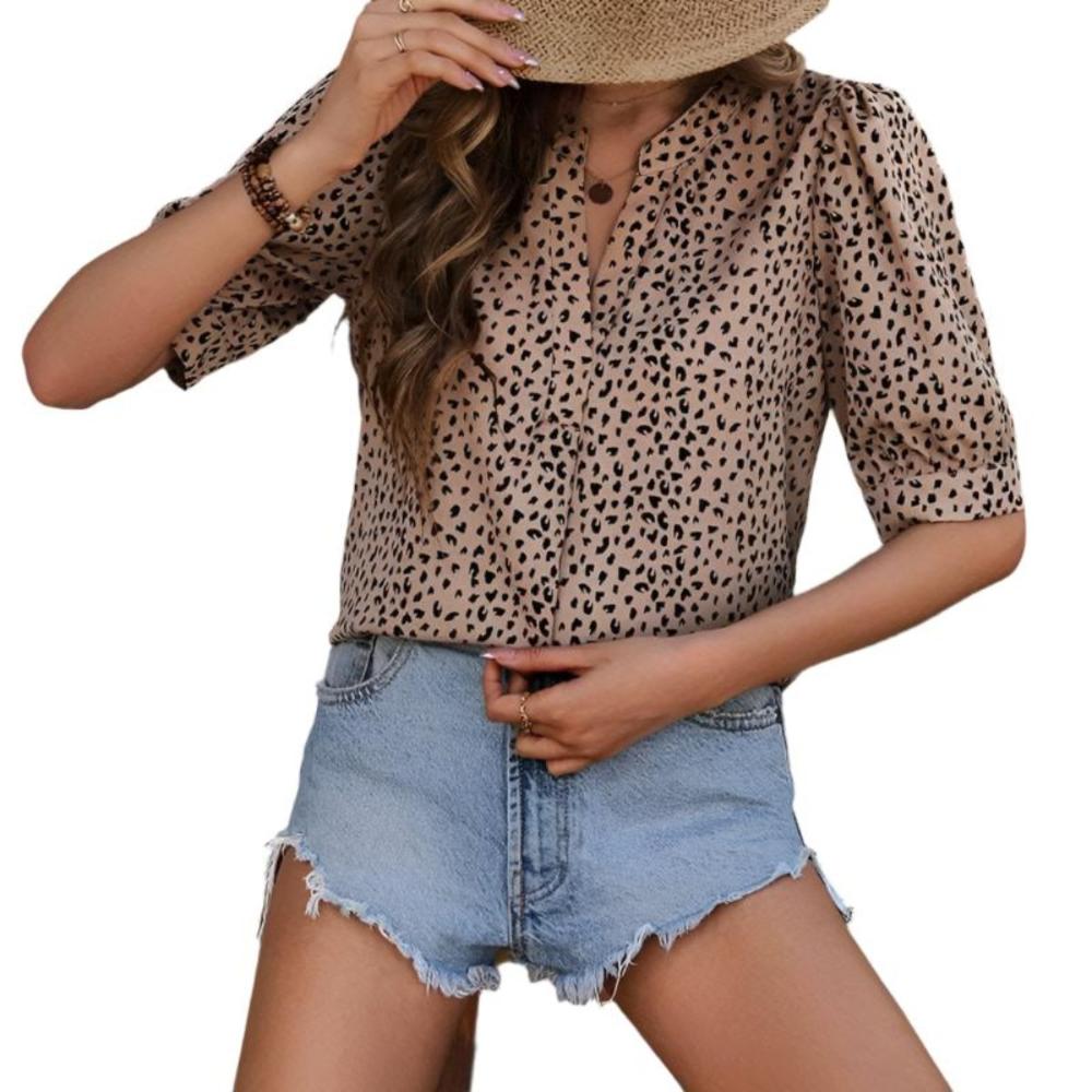 Woven polyester leopard print pullover