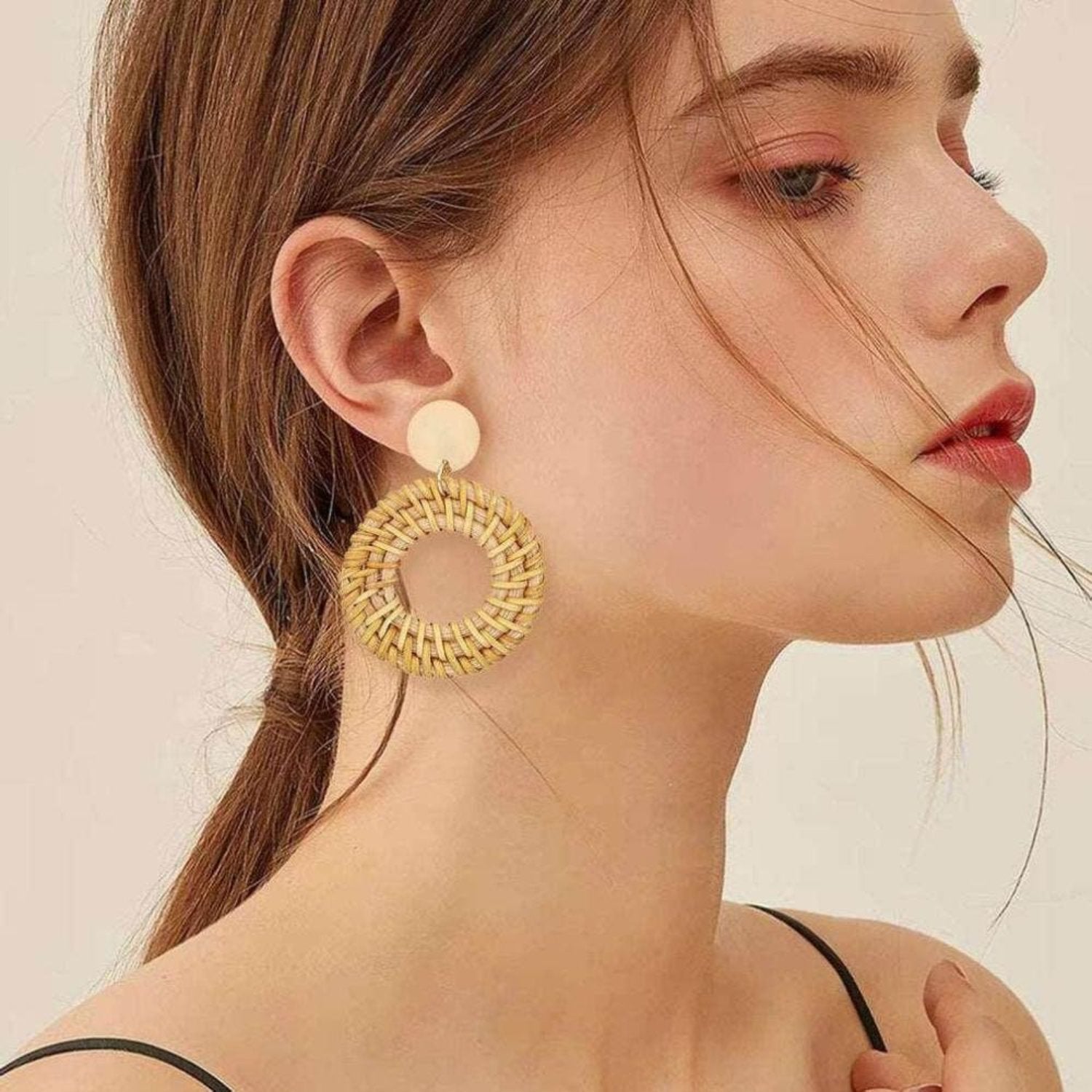 Unique handmade rattan earrings for a chic look.