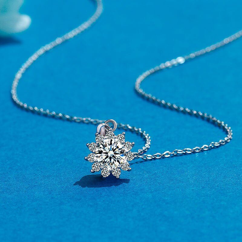 Moissanite Sun Flower Necklace 925 Sterling Silver