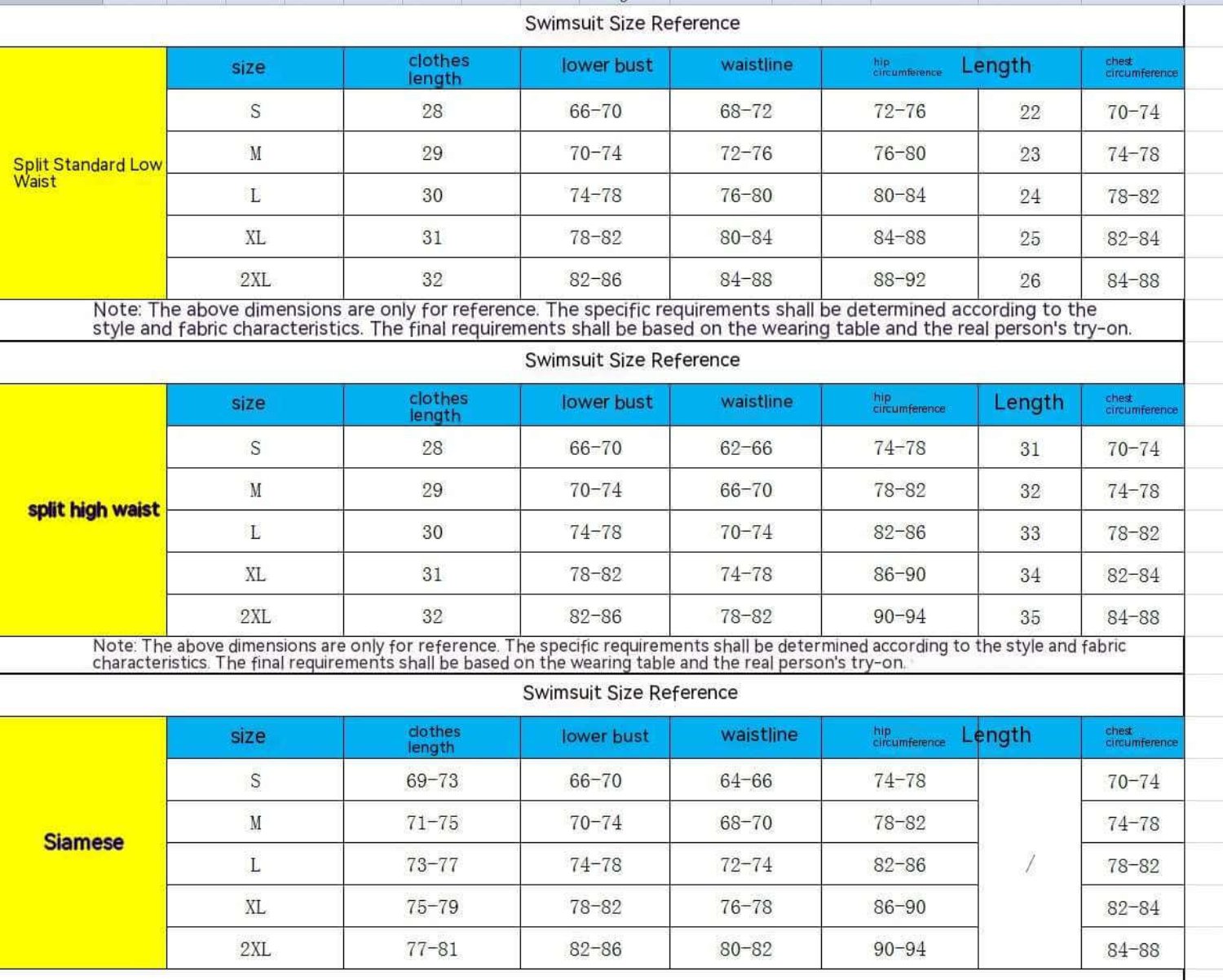 size chart of floral bikini