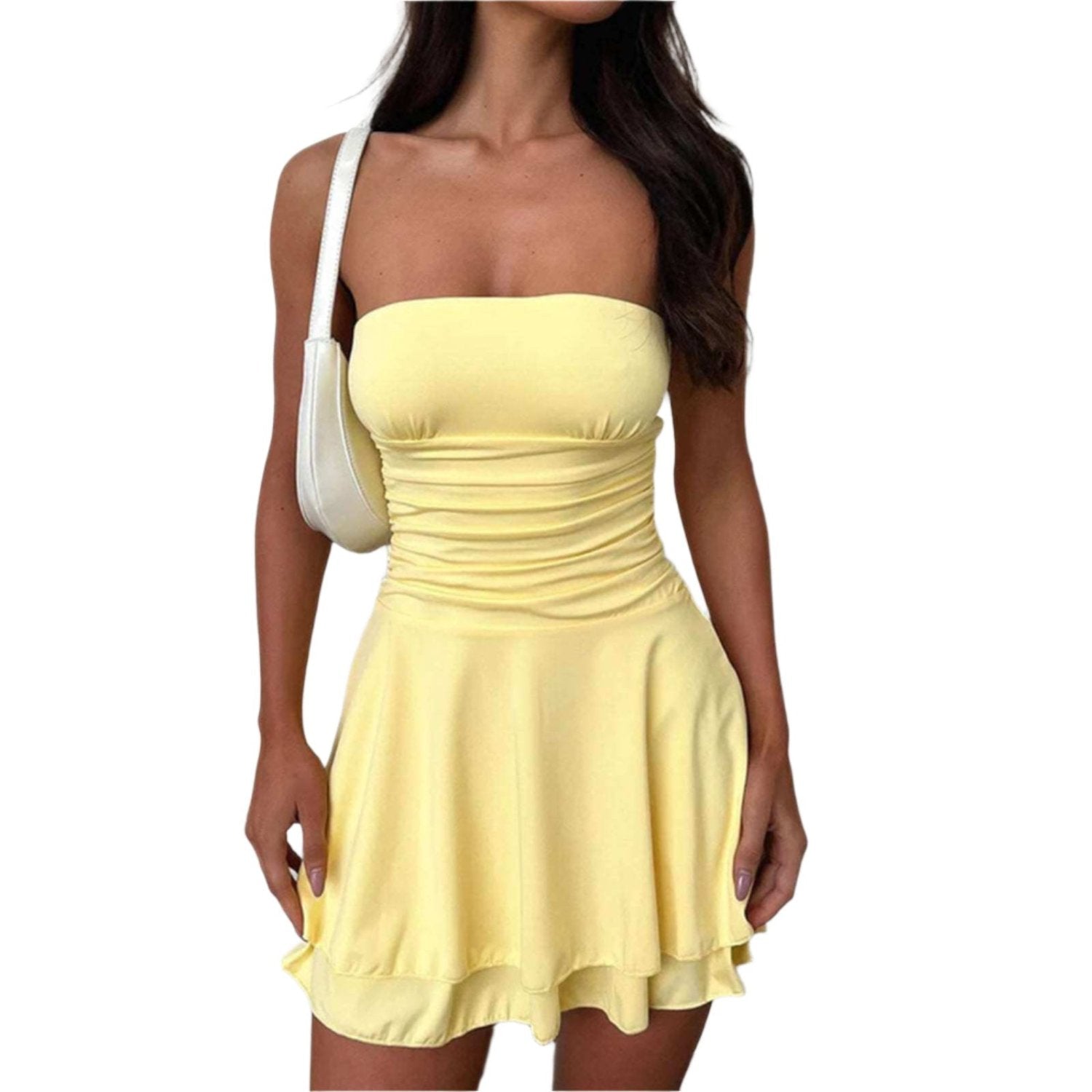 Trendy tube-top dress in yellow 