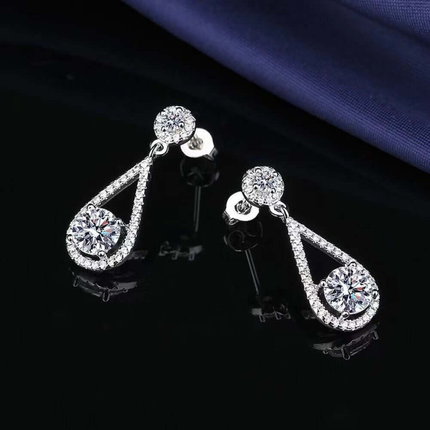 Bridal faux diamond tassel earrings in sterling silver