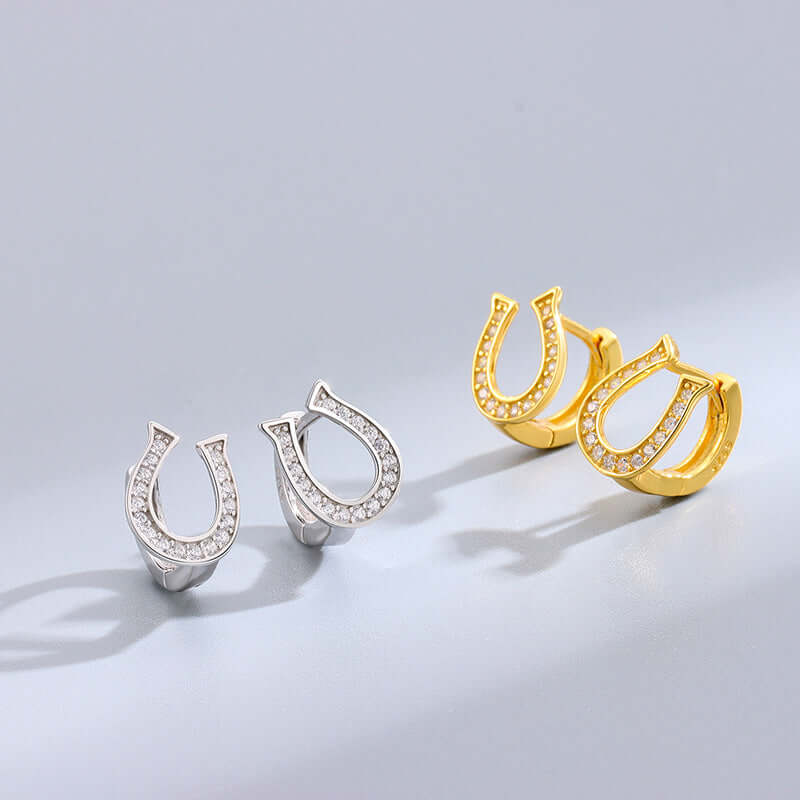 14k Yellow Gold CZ Horseshoe Earrings Dainty Horseshoe Stud Earrings horseshoe earrings Horseshoe U Letter Stud Earrings Lucky Horseshoe Stud Earrings