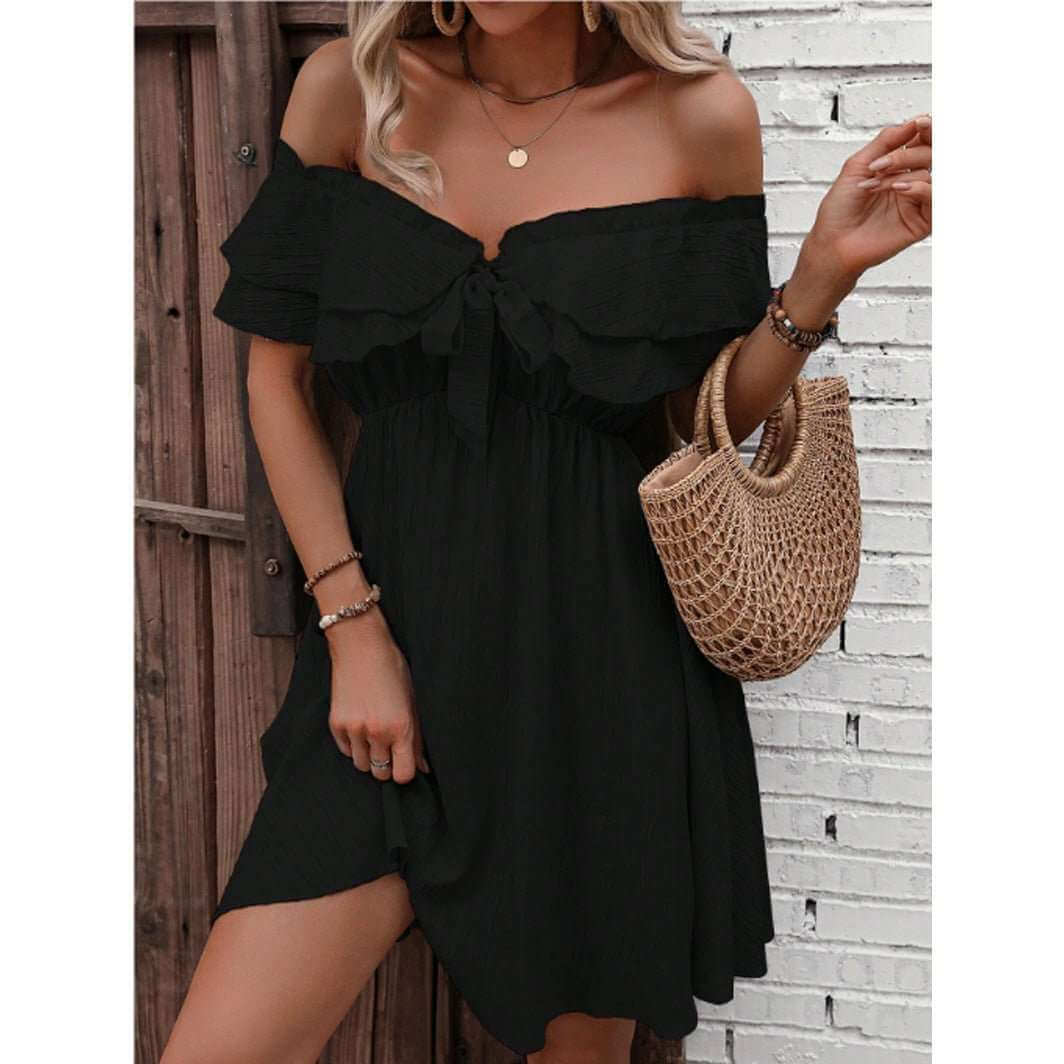 ruffles of shoulder mini dress