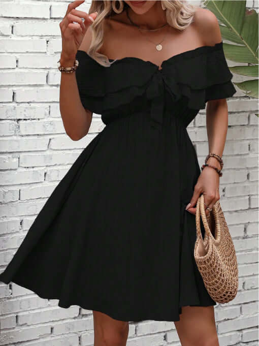 ruffles of shoulder mini dress