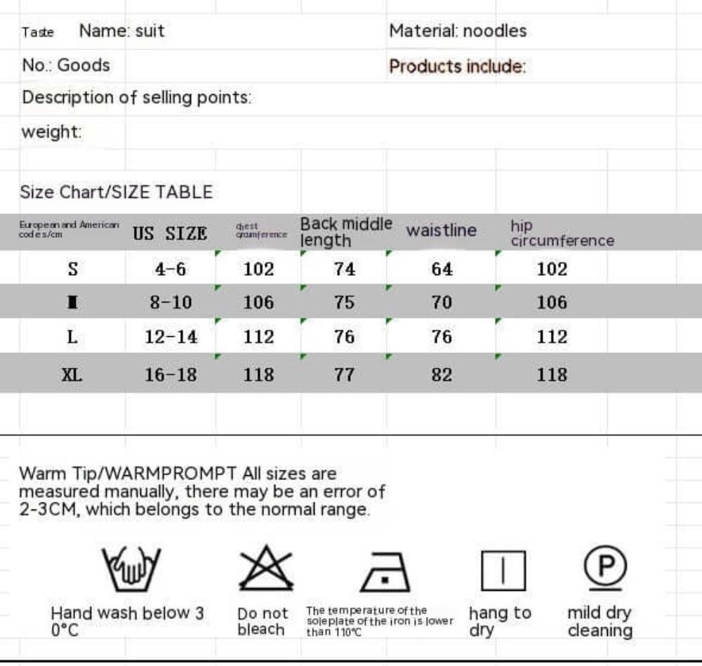 size chart short set chik boutik 