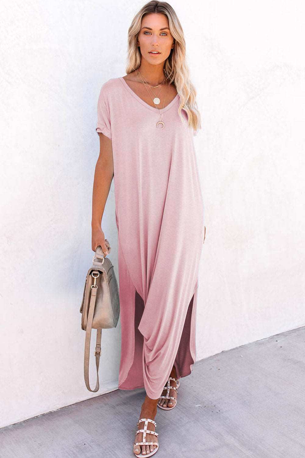 Affordable stylish maxi pink dress