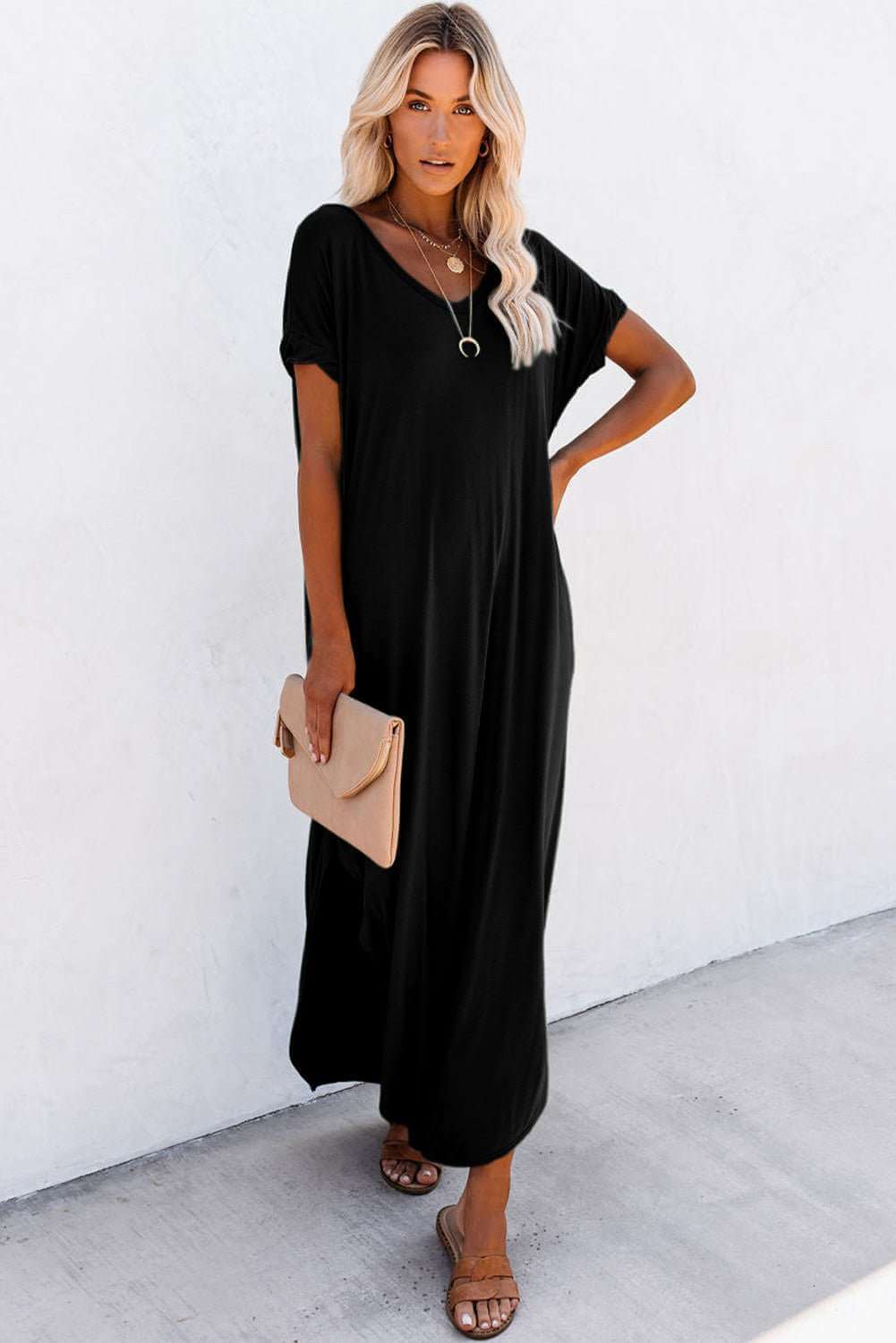 Versatile long black dress for all occasions