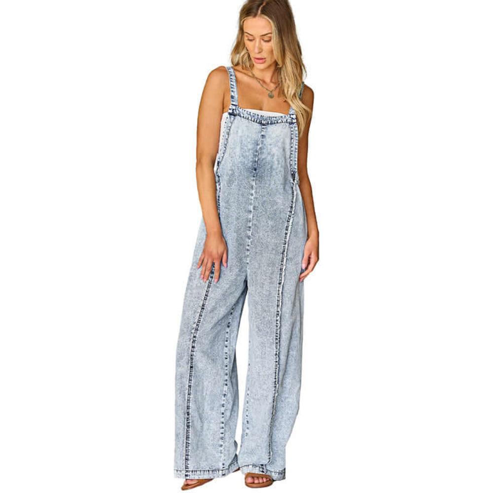 Trendy Denim Washed Raw Jumpsuit 