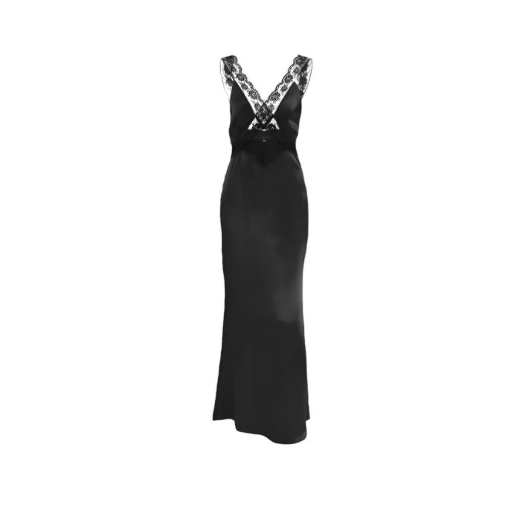 Black-Silk-Dress-with-Lace Long black dress for wedding 