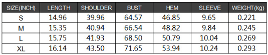 chart for chik  boutik 